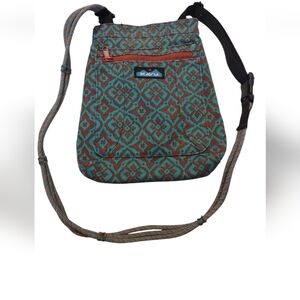 Kavu Teal And‎ Brown Floral Crossbody Bag 11x9 Casual Preppy Bohemian Colorful